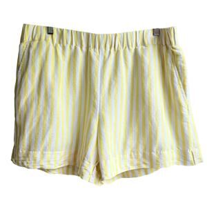 Linen Cotton Elastic Waist Shorts Size XL Yellow White Stripe Lounge Beach
